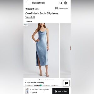 Cowl Neck Satin Slipdress Size M Blue